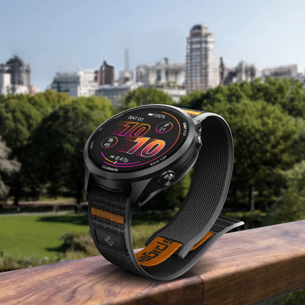Pasek sportowy Spigen Athlex Air 2 do smartwatchy z zapięciem QuickRelease 22mm, czarno-pomarańczowy