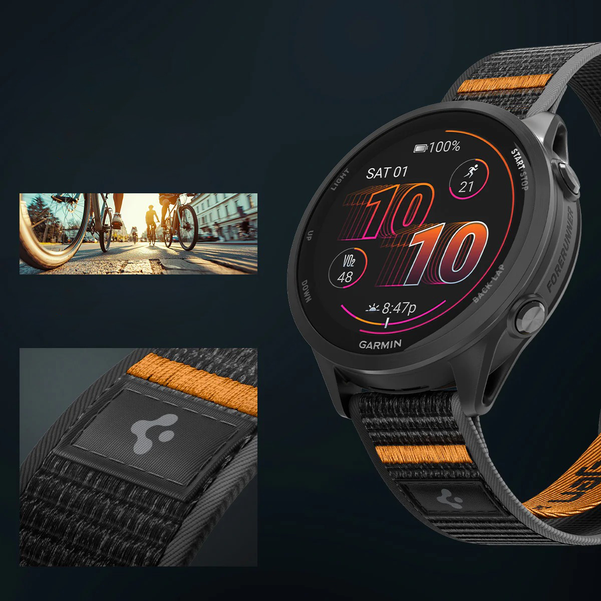 Pasek sportowy Spigen Athlex Air 2 do smartwatchy z zapięciem QuickRelease 22mm, czarno-pomarańczowy