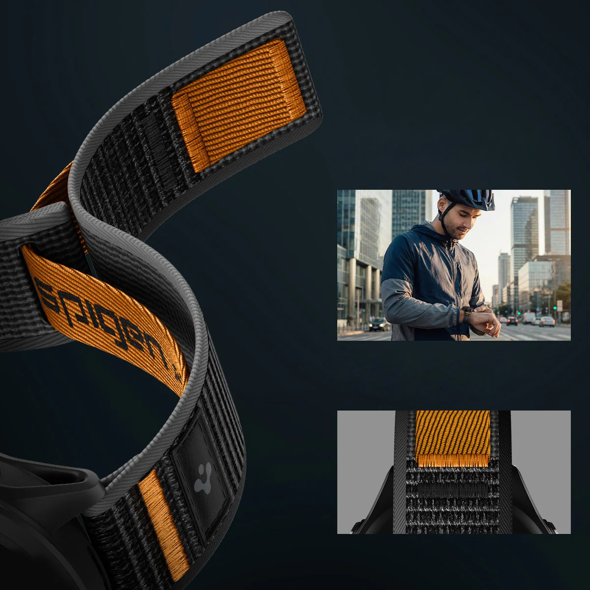 Pasek sportowy Spigen Athlex Air 2 do smartwatchy z zapięciem QuickRelease 22mm, czarno-pomarańczowy