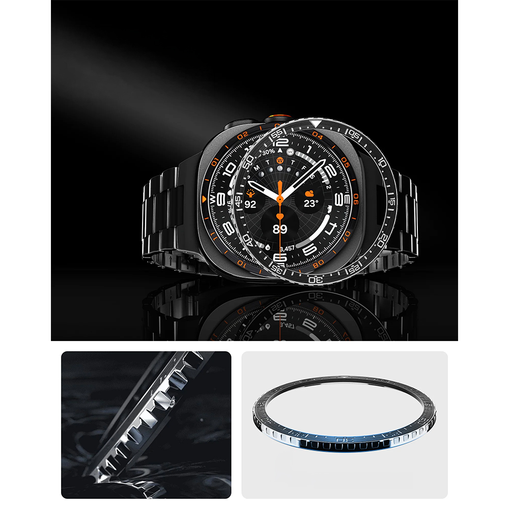 Spigen Bezel Tune, nowoczesna ochrona stylowego smartwatcha przed zarysowaniami, prestiżowa, czarno-srebrny