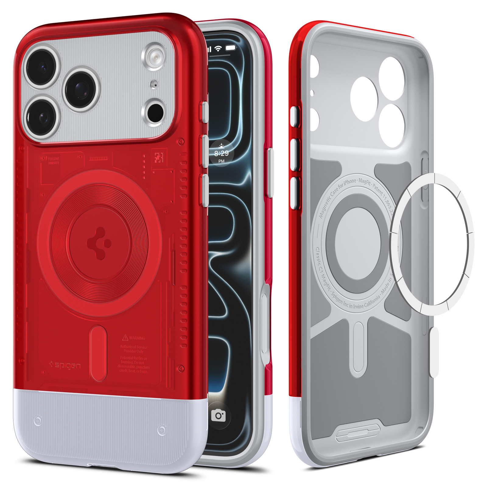 Oryginalne etui od marki Spigen z serii Classic C1 Mag z MagSafe dla iPhone 17 Pro, czerwone