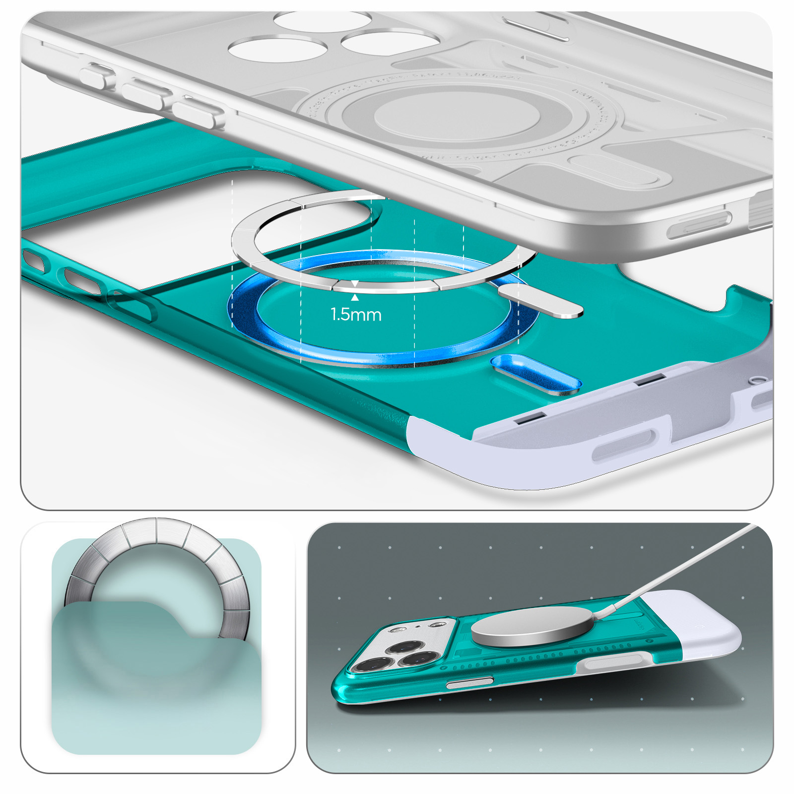 Oryginalne etui od marki Spigen z serii Classic C1 Mag z MagSafe dla iPhone 17 Pro Max, turkusowe