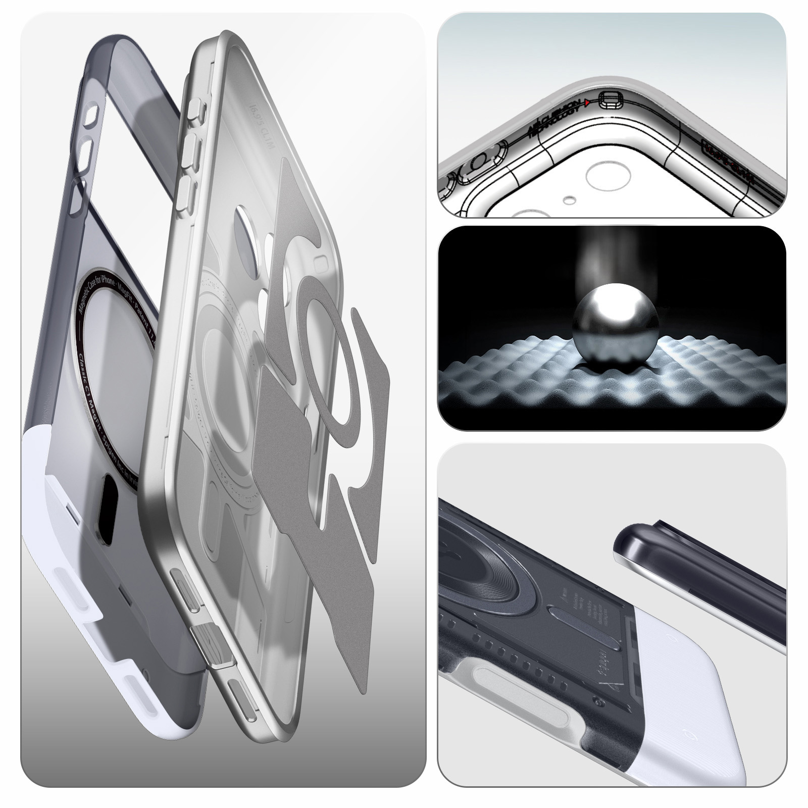 Oryginalne etui od marki Spigen z serii Classic C1 Mag z MagSafe dla iPhone 17 Pro Max, szare