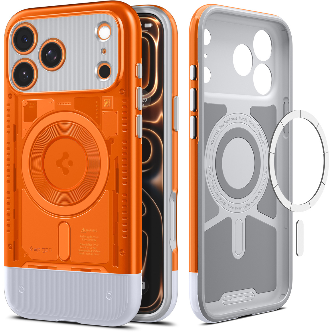 Oryginalne etui od marki Spigen z serii Classic C1 Mag z MagSafe dla iPhone 17 Pro Max, pomarańczowe