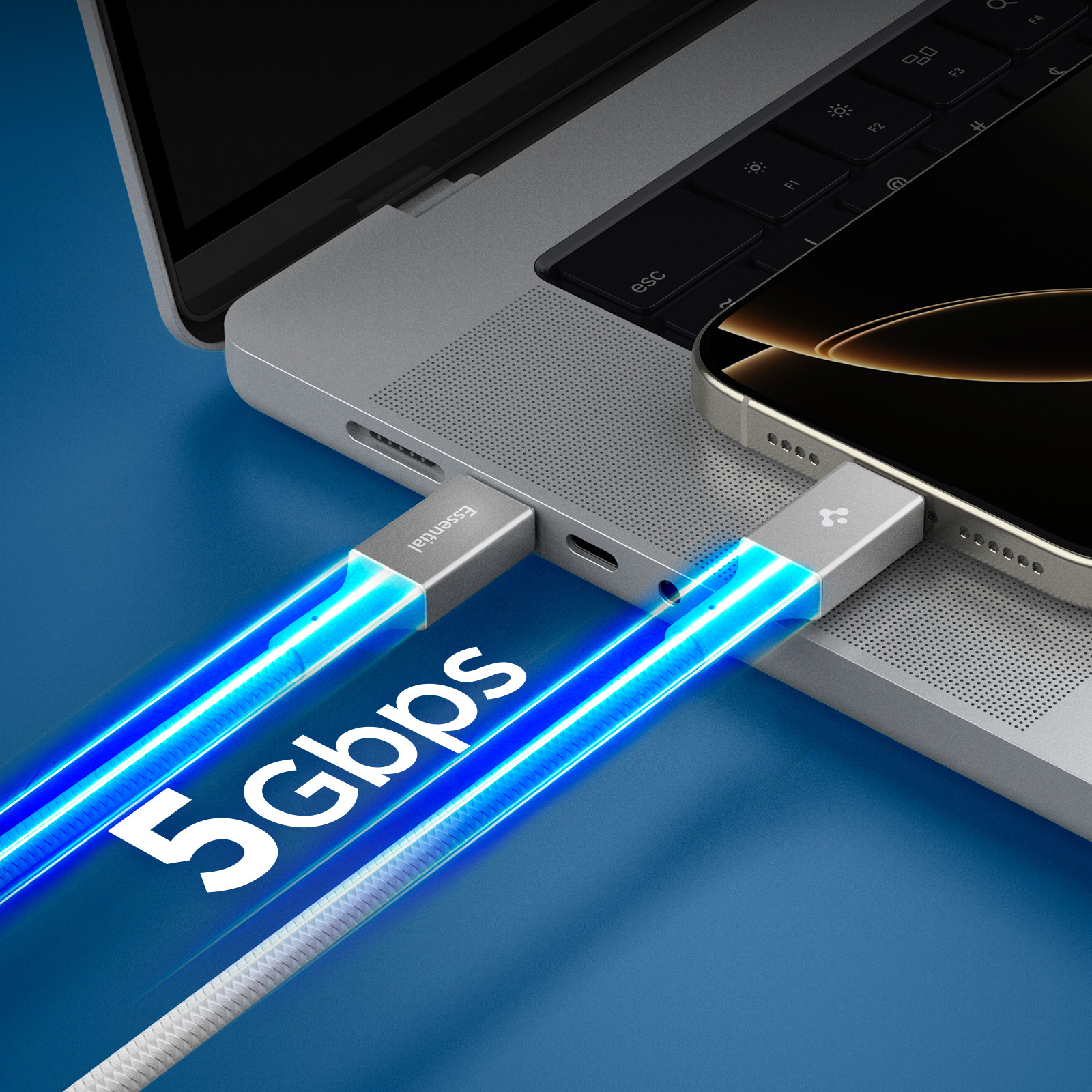 Kabel USB-C do USB-C Spigen Essential EB10015CC, 100W, 5 Gb/s, 1.5 m, biały