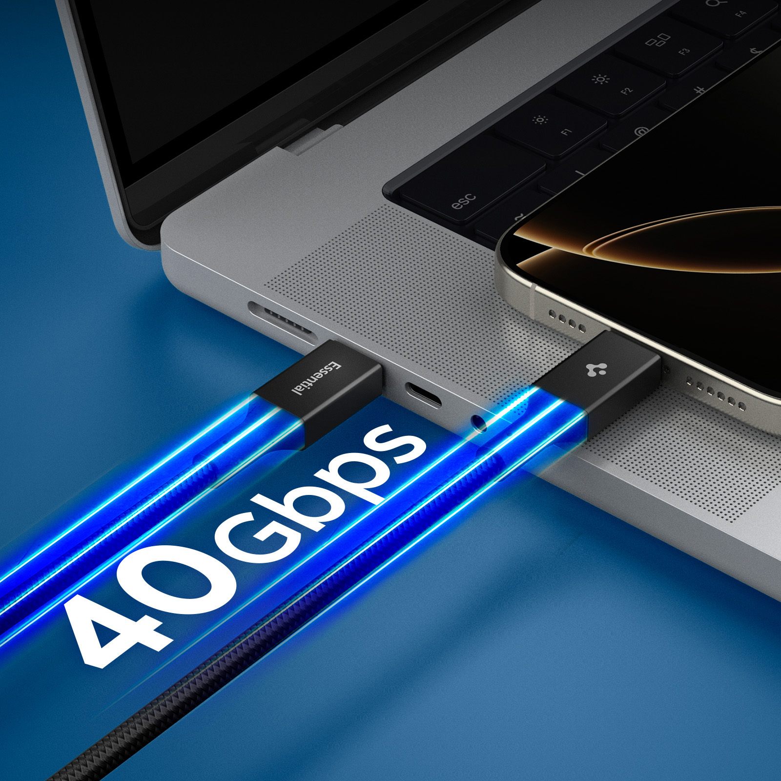 Kabel Thunderbolt USB-C Spigen Essential EB24015CC, 240W, 40 Gb/s, 8K/60Hz, 1.5 m, czarny