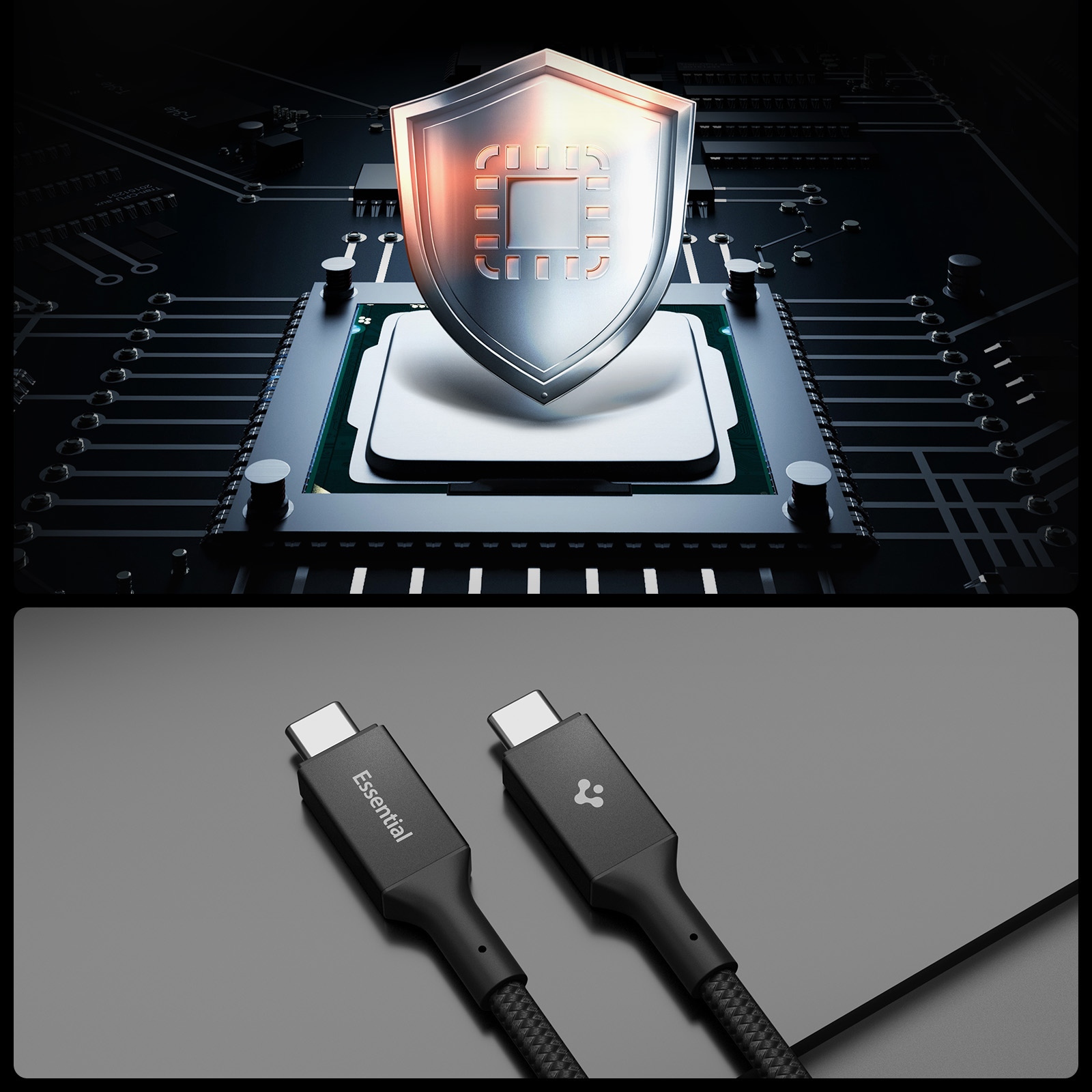 Kabel Thunderbolt USB-C Spigen Essential EB24015CC, 240W, 40 Gb/s, 8K/60Hz, 1.5 m, czarny