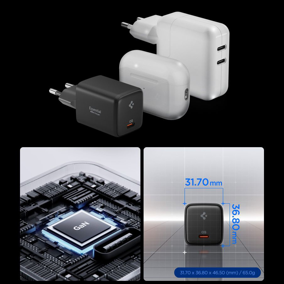 Spigen Essential EE451EU, zaawansowane bezpieczeństwo ładowania ochrona urządzeń, czarna