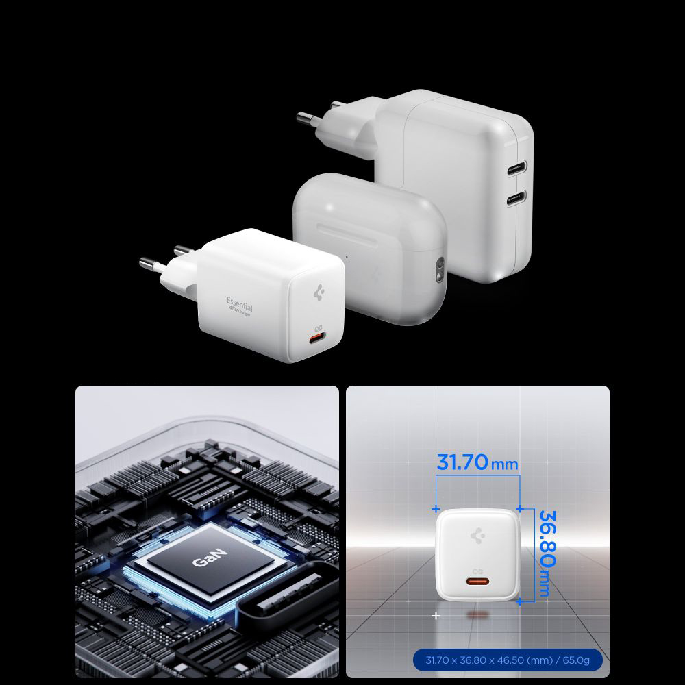 Spigen Essential EE451EU, zaawansowane bezpieczeństwo ładowania ochrona urządzeń, biała