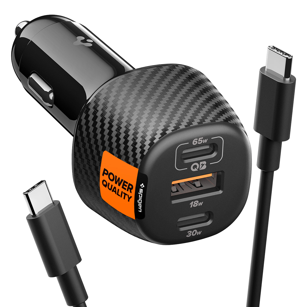 Spigen Essential Car Charger EV1133, szybka ładowarka z kompaktowym designem, mocna, czarna