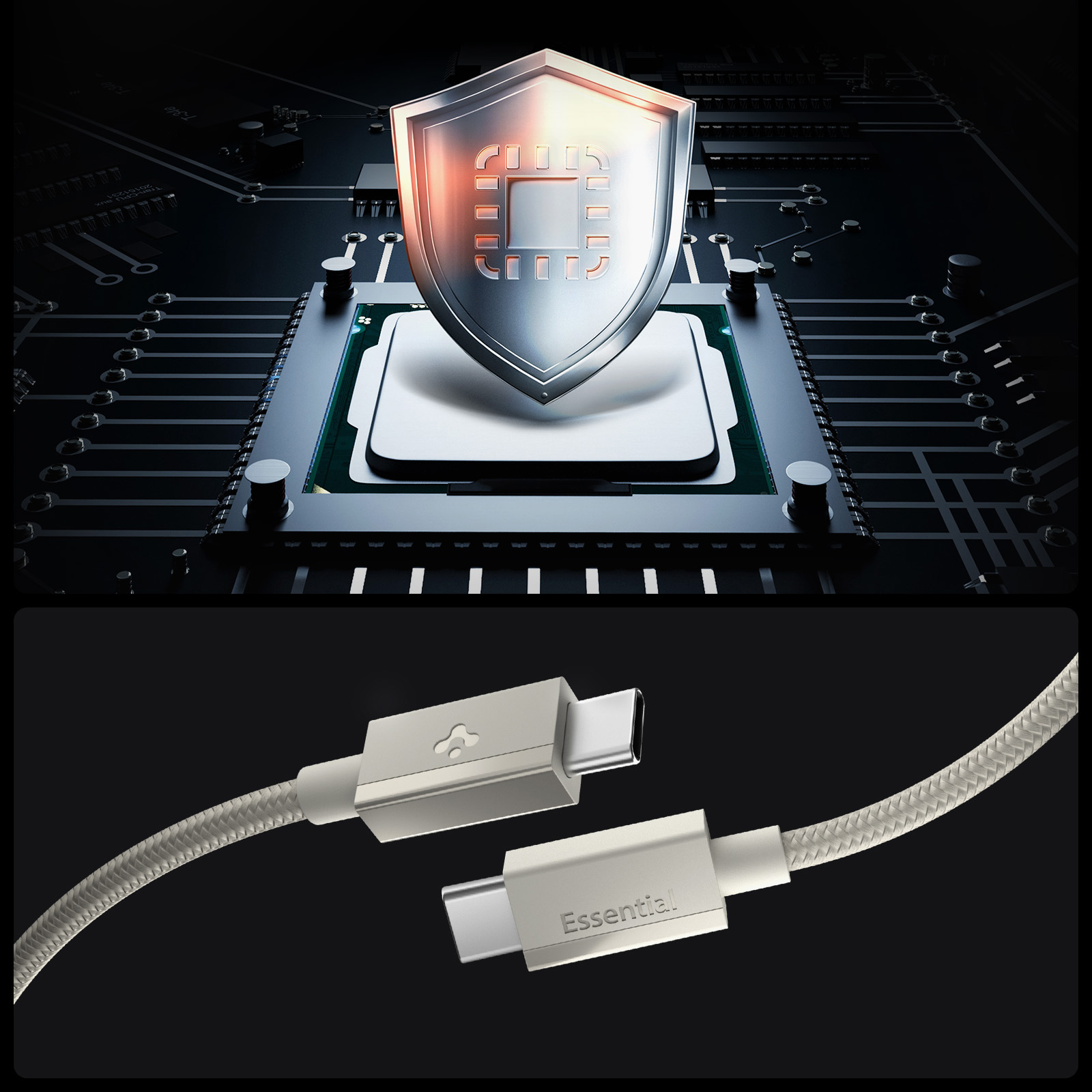 Kabel Spigen Essential EB6015CC DuraBend Braided USB-C do USB-C 60W o długości 1,5m, beżowy