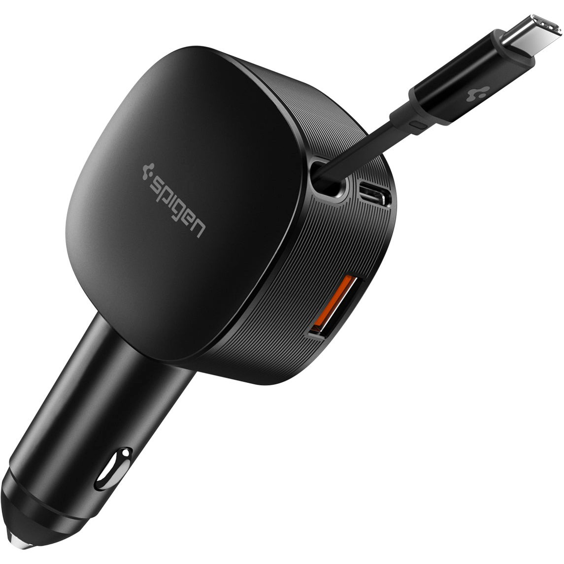 Ładowarka samochodowa Spigen Essential Car Charger EV603BT 60W z wysuwanym kablem USB-C, czarna