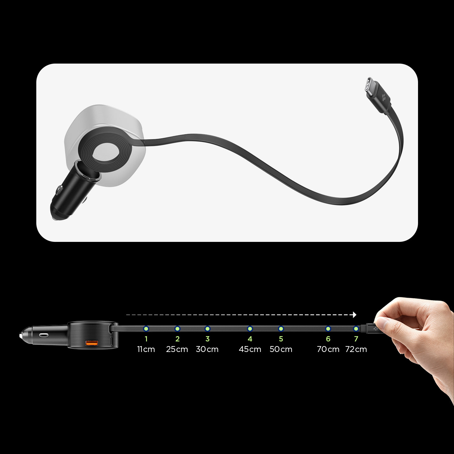 Ładowarka samochodowa Spigen Essential Car Charger EV603BT 60W z wysuwanym kablem USB-C, czarna