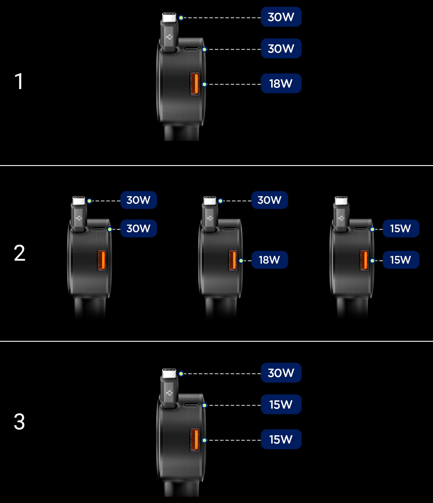 Ładowarka samochodowa Spigen Essential Car Charger EV603BT 60W z wysuwanym kablem USB-C, czarna