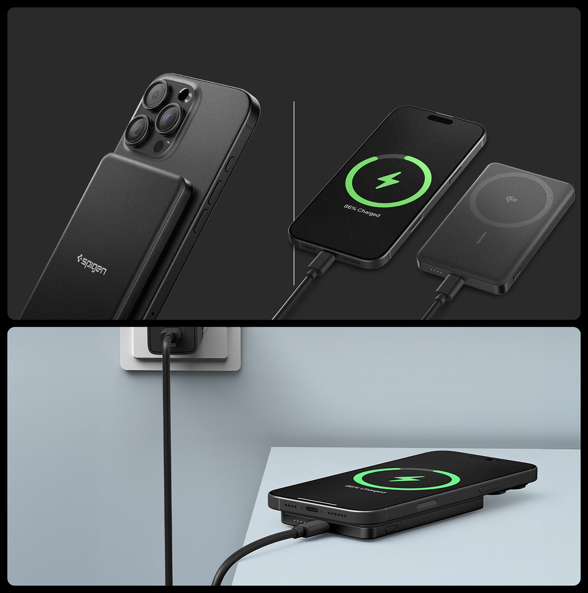 Powerbank indukcyjny Spigen Essential EA2205MQ do MagSafe Qi2 15W, 5000mAh USB-C PD 22.5W + kabel, czarny, czarny