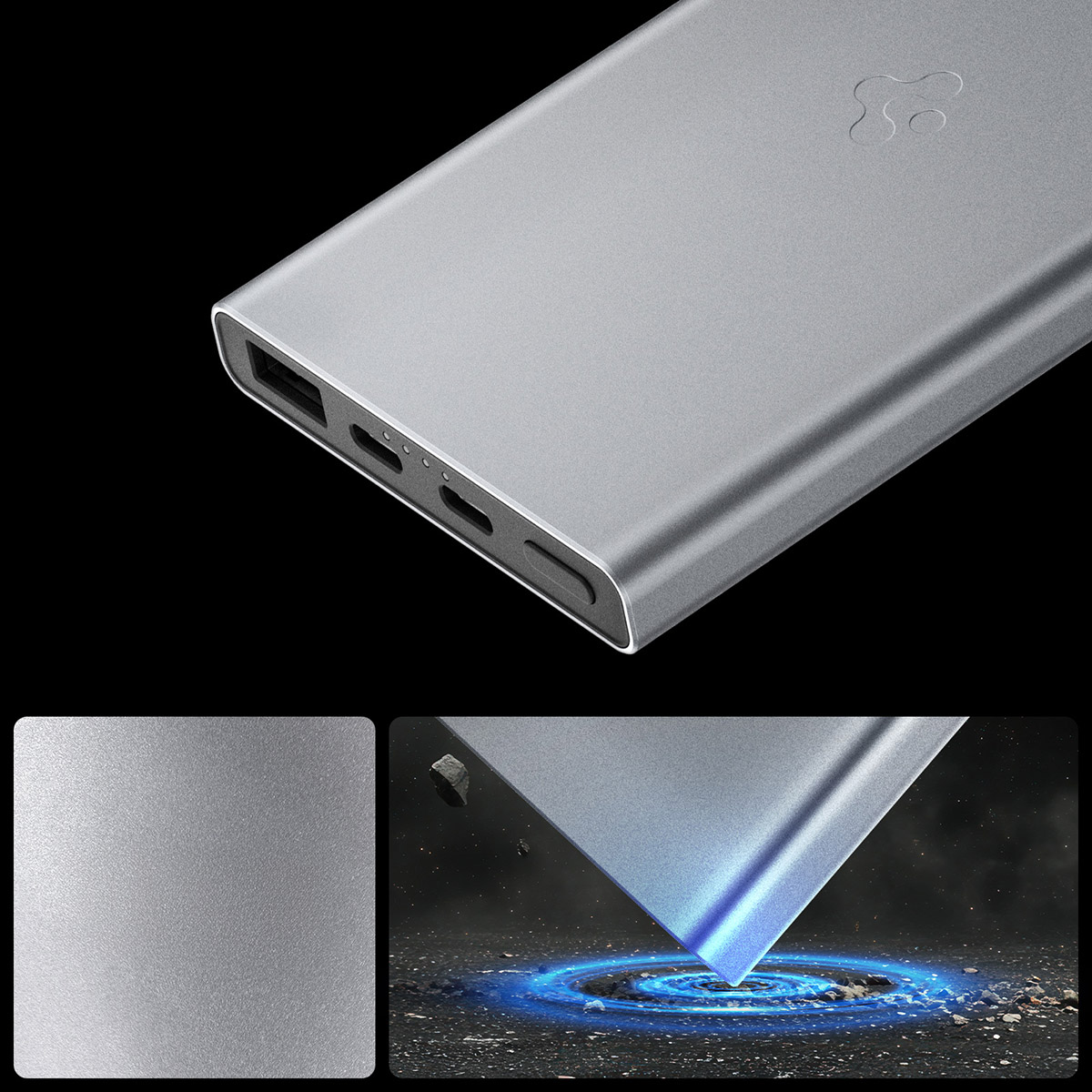 Spigen Essential Alloy Portable Charger EA2210, wygodne akcesoria kompaktowy zestaw podróżny praktyczny, szary