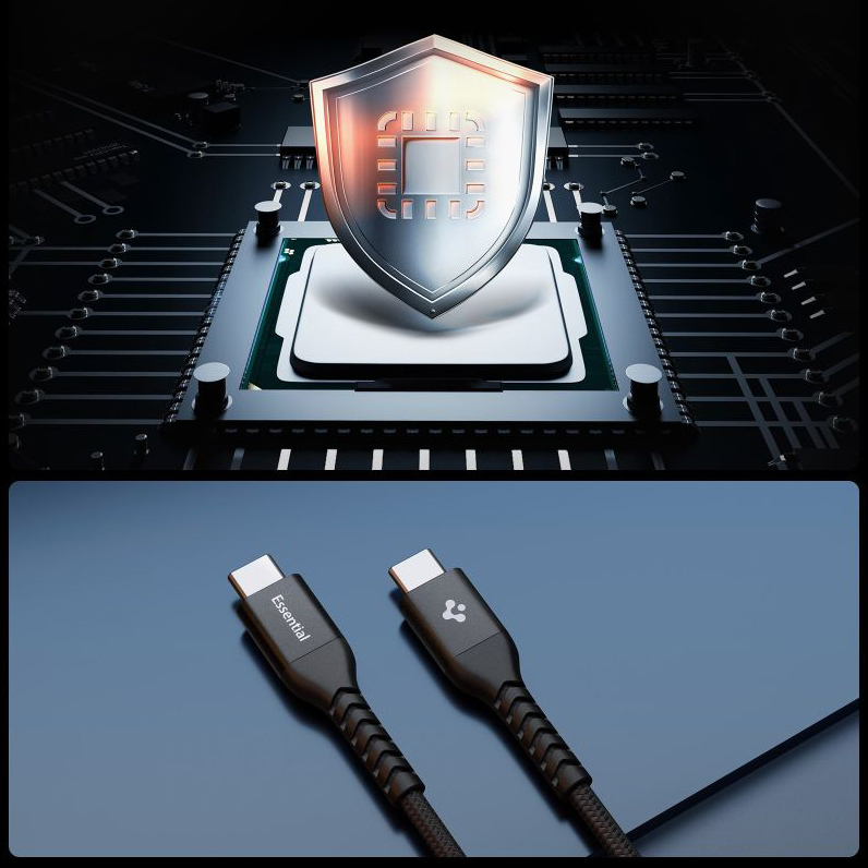 Spigen Essential ACA11102, uniwersalny przewód do ładowania i synchronizacji, wygodny, czarny