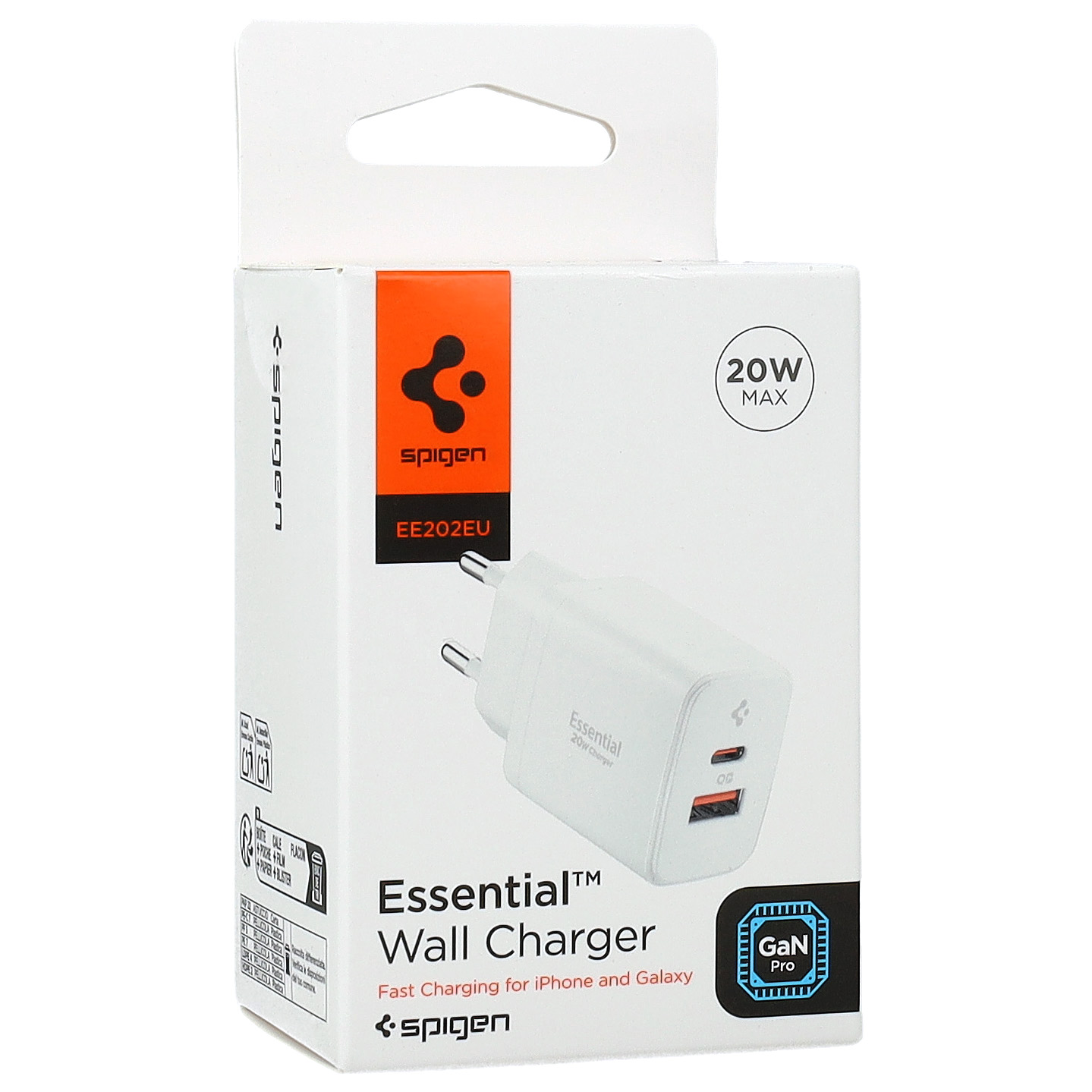 Ładowarka sieciowa Spigen Essential Wall Charger EE202EU GaN 20W z portami USB-C i USB-A, biała