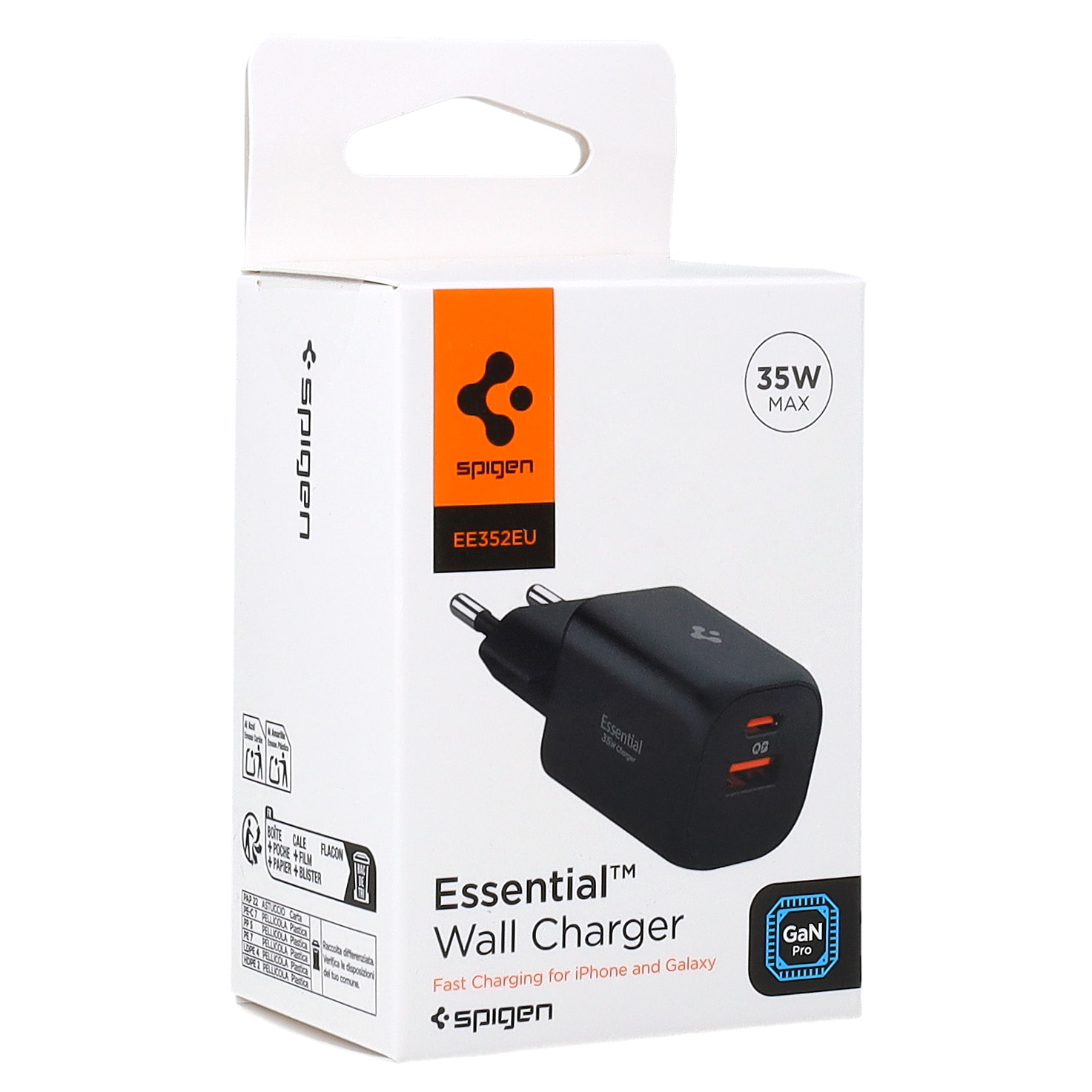 Ładowarka sieciowa Spigen Essential Wall Charger EE352EU GaN 35W z portami USB-C i USB-A, czarna