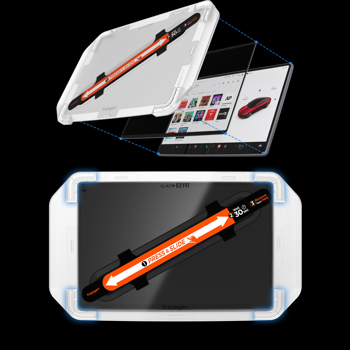 Szkło na ekran Spigen Glas.tR EZ Fit FC AC 1-Pack do Tesla Model 3 2024-2026 / Y 2025-26, czarna ramka