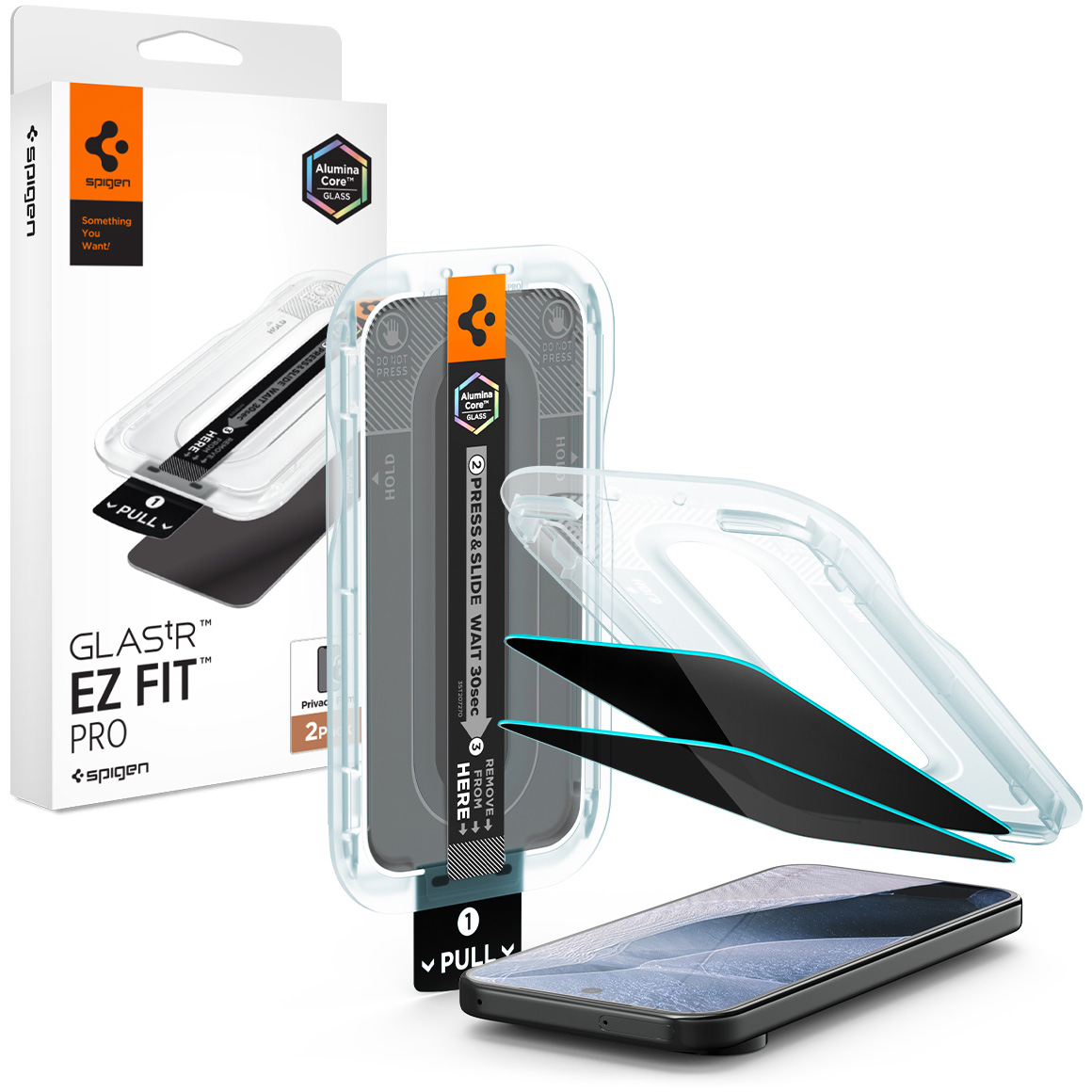 Szkło hartowane prywatyzujące Spigen Glas.tR EZ Fit Pro Privacy 2-Pack (AC) z ramką aplikacyjną do Google Pixel 11 Pro / 10 Pro / 9 / 9 Pro