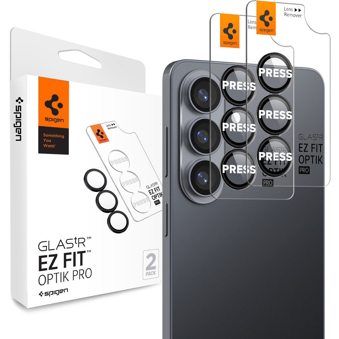 Szkło hartowane na aparat Spigen Glas.tR Ez Fit Optik Pro 2-Pack dla Galaxy S26 Plus, czarne