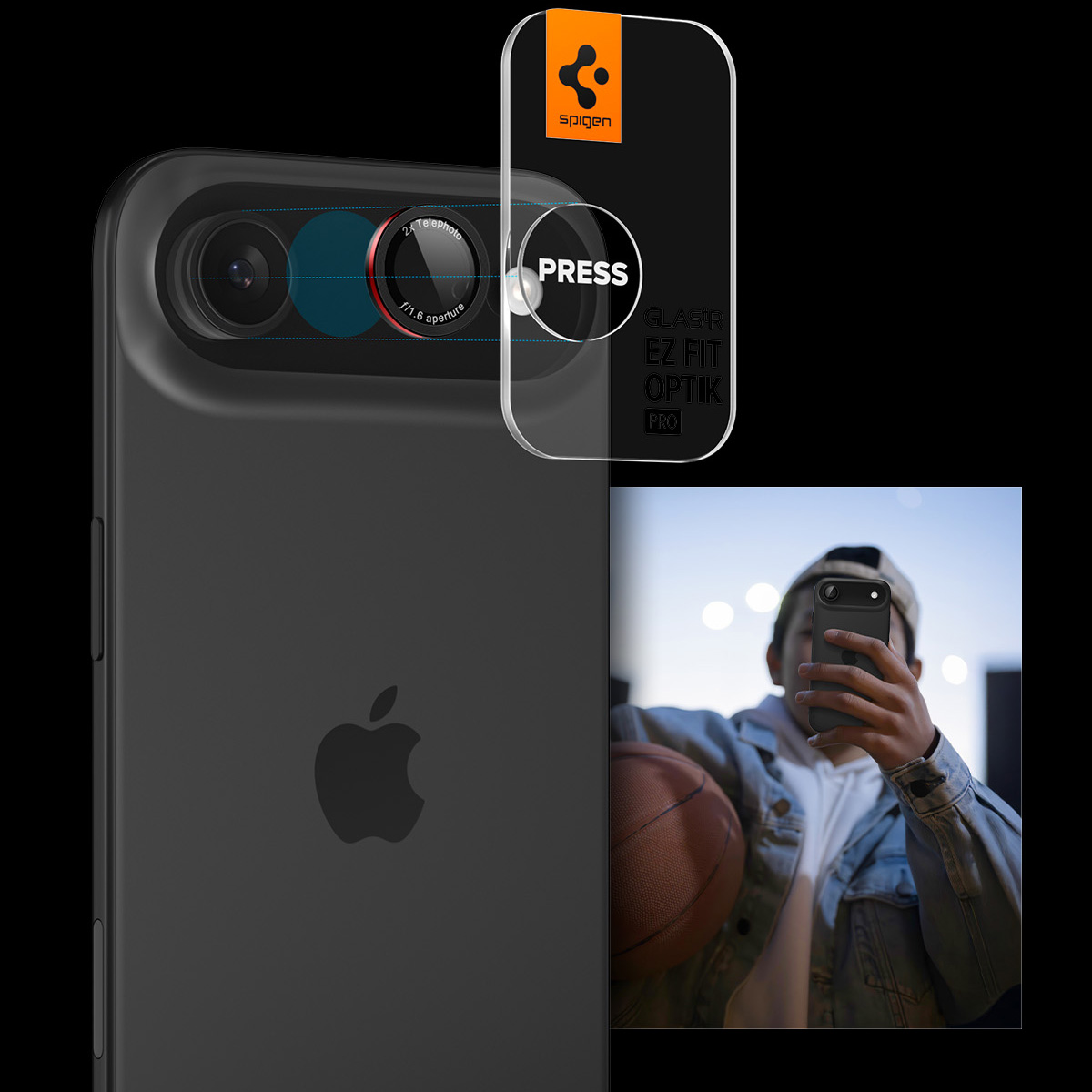 Szkło hartowane na aparat Spigen Glas.tR Ez Fit Optik Pro 2-Pack dla iPhone Air, czarno-czerwone (L-Series)