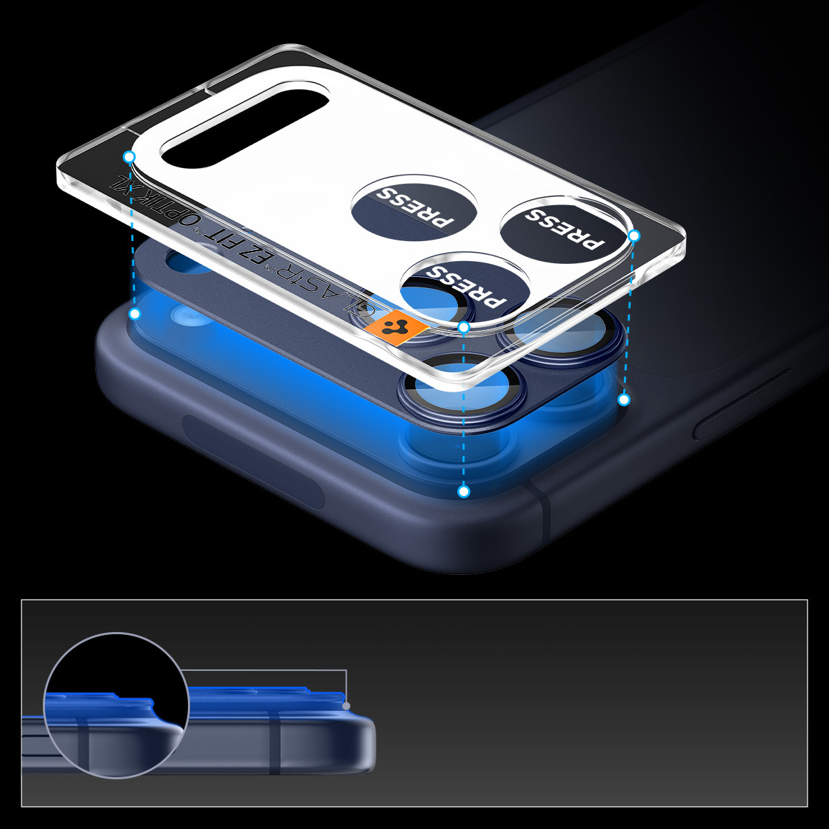 Szkło na aparat Spigen Glas.tR Ez Fit Optik Pro XL 1-Pack do iPhone 17 Pro Max, granatowe