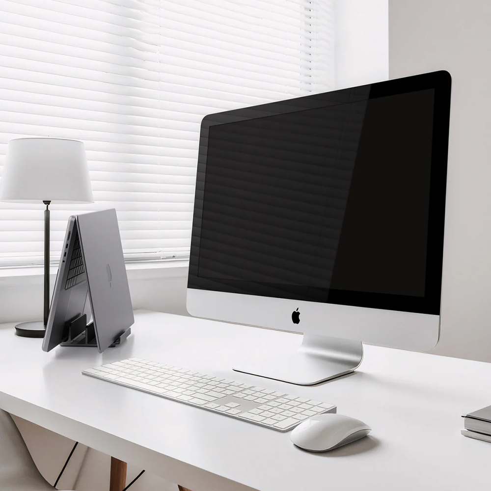 Spigen Vertical Laptop Stand, silikonowe podkładki antypoślizgowe, elegancka, srebrny