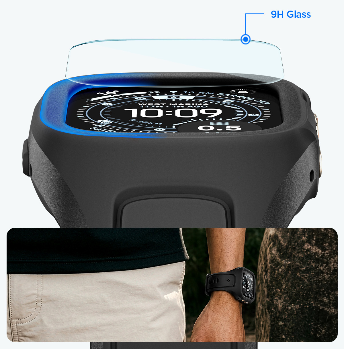 Oryginalne etui z paskiem + szkło hartowane od marki Spigen z serii Liquid Air Pro SP do Apple Watch Ultra 3 / 2 / 1 (49 mm), czarne