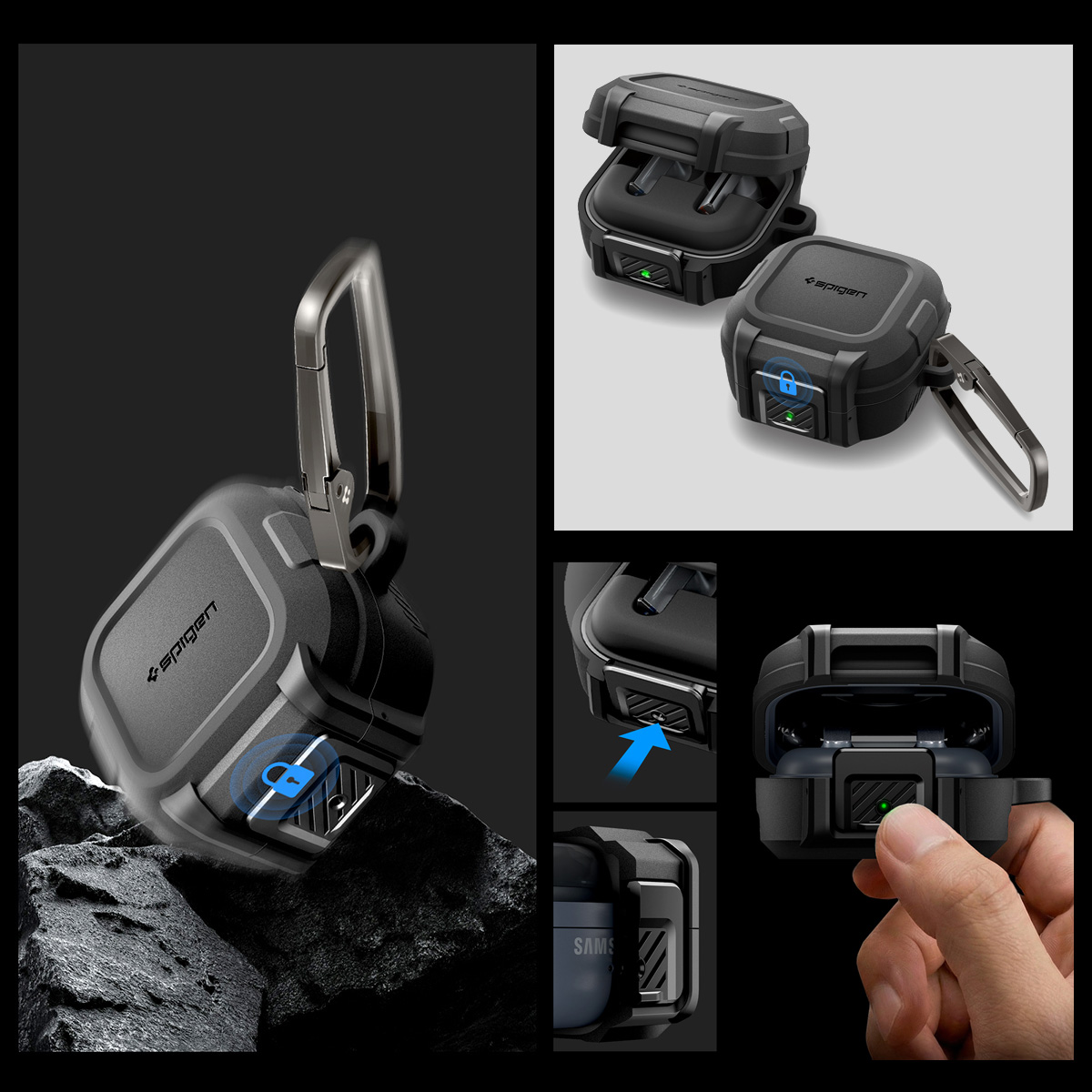 Etui Spigen Lock Fit do Galaxy Buds 4 / 4 Pro, czarne