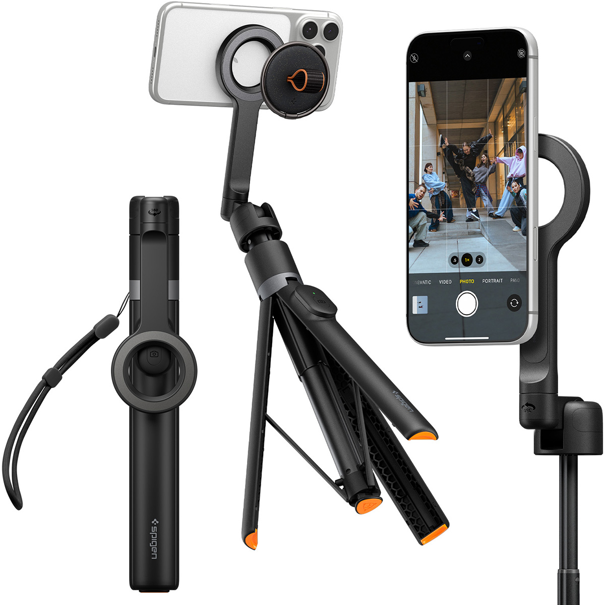 Spigen Selfie Stick Tripod S582W, składany tripod bluetooth, czarny