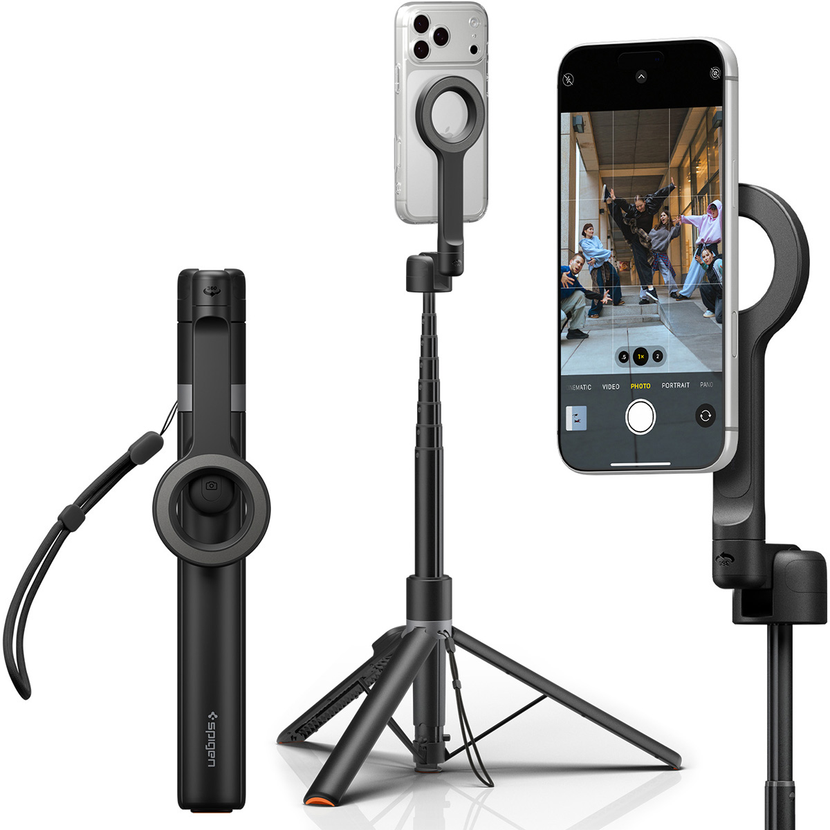 Spigen Selfie Stick Tripod S582W, składany tripod bluetooth, czarny