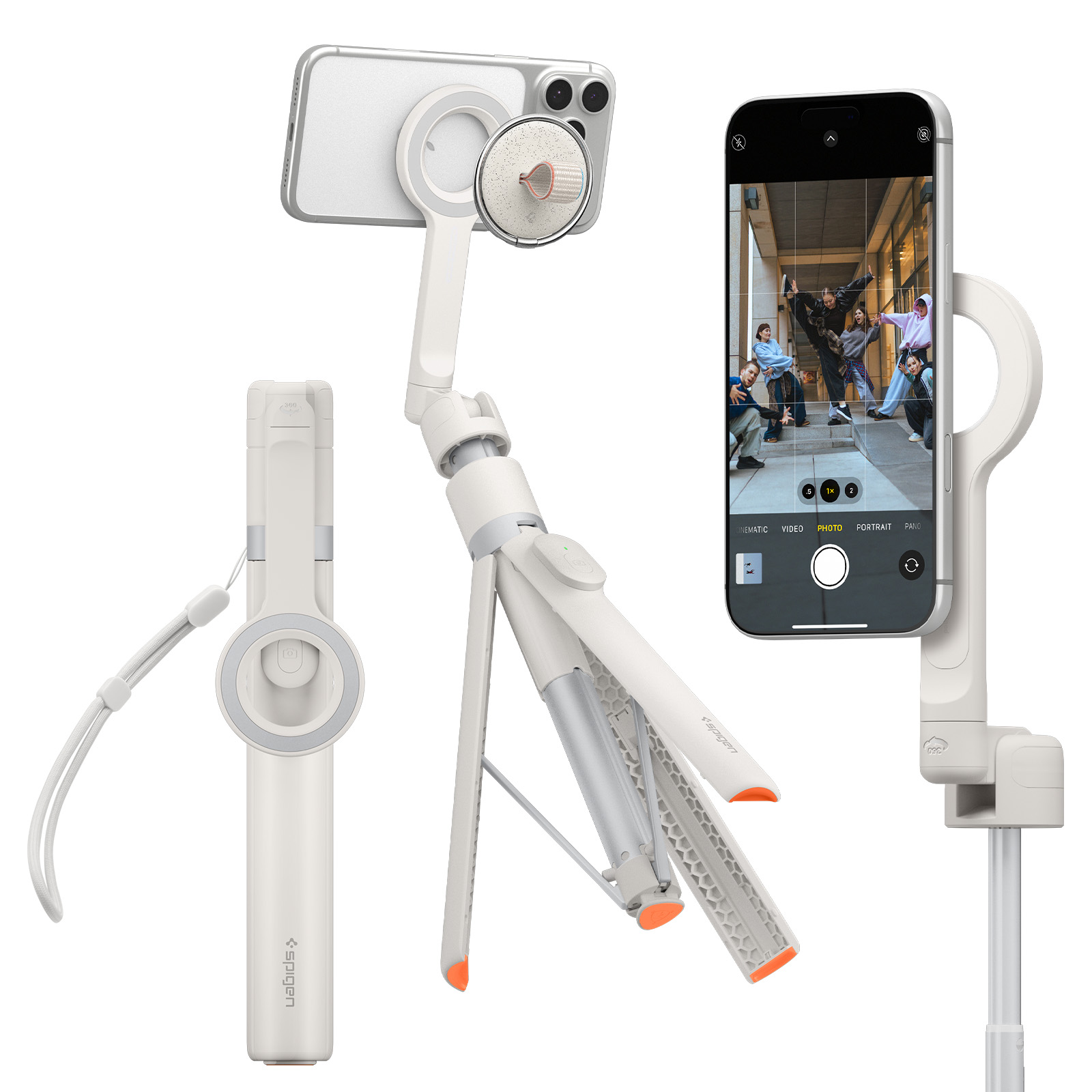 Spigen Selfie Stick Tripod S582W, składany tripod bluetooth, beżowy