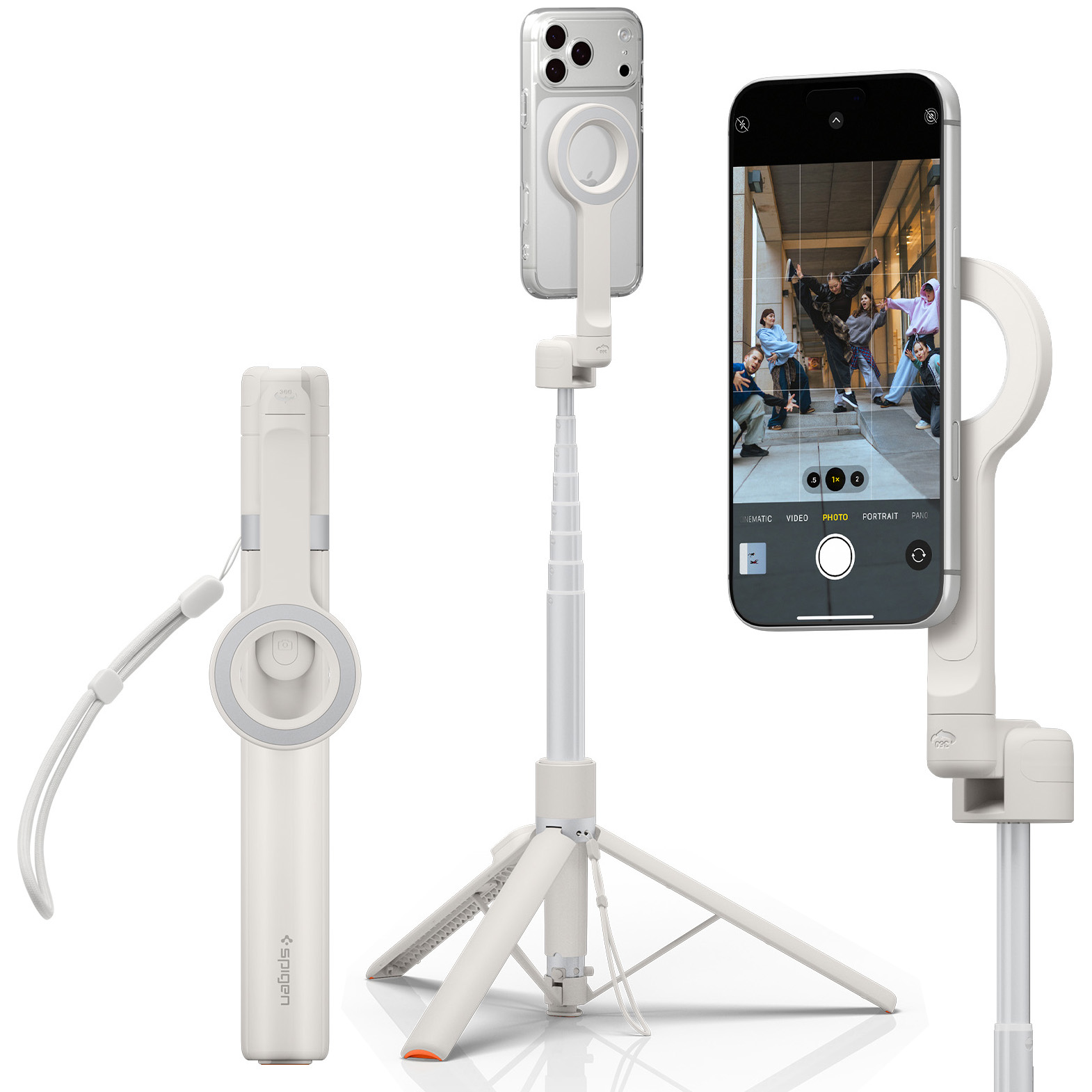 Spigen Selfie Stick Tripod S582W, składany tripod bluetooth, beżowy