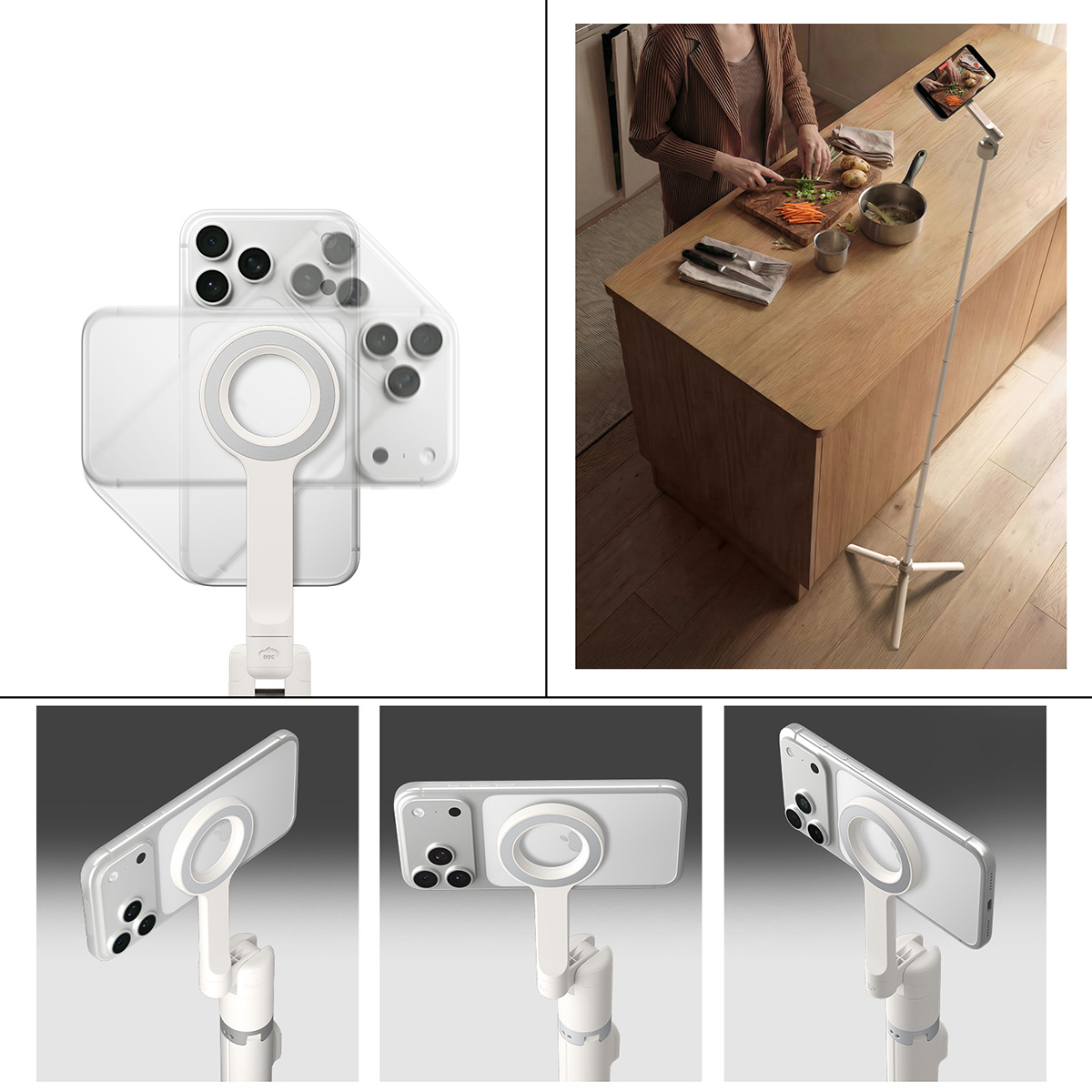 Spigen Selfie Stick Tripod S582W, składany tripod bluetooth, beżowy