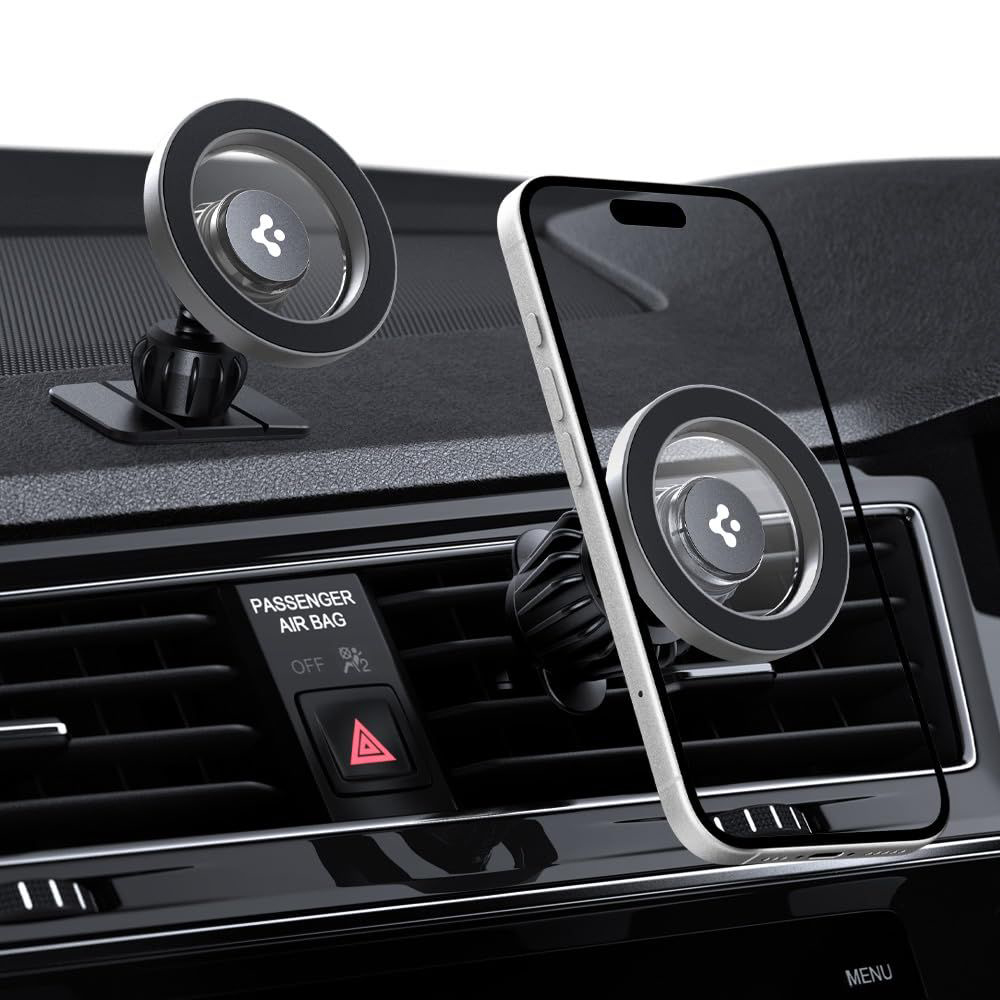 Spigen MFT13 Magnetic Car Mount, innowacyjny i stabilny uchwyt na smartfon MagSafe, czarny