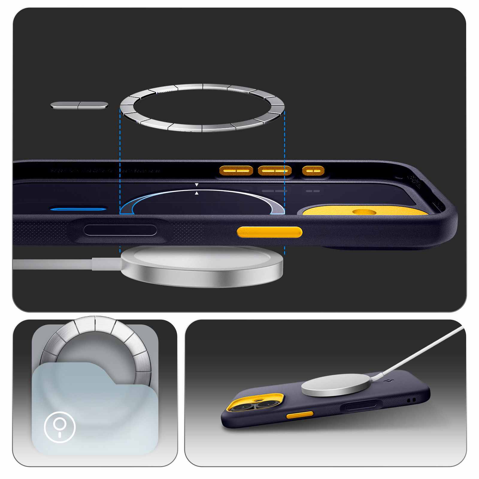 Etui Spigen Nano Pop Mag do MagSafe do Apple iPhone 17, granatowo-żółte