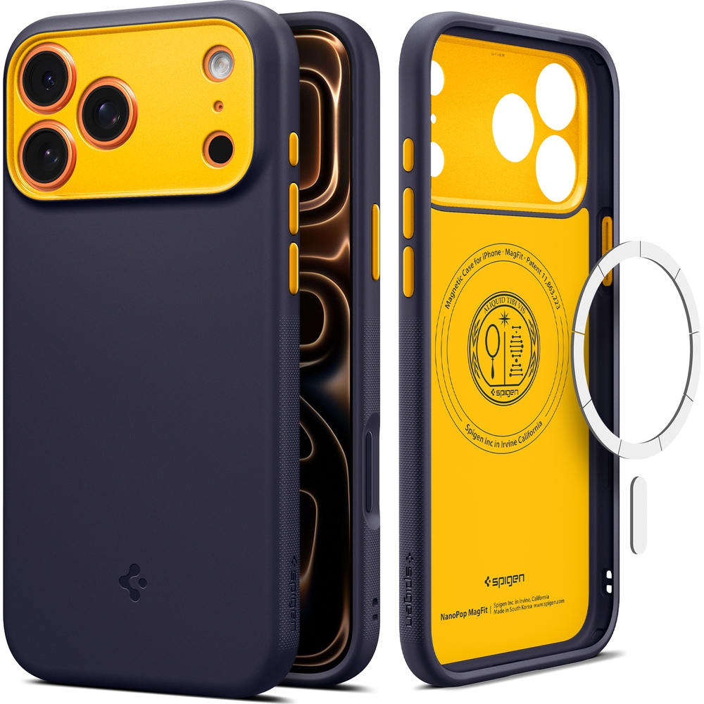 Etui Spigen Nano Pop Mag do MagSafe do Apple iPhone 17 Pro Max, granatowo-żółte
