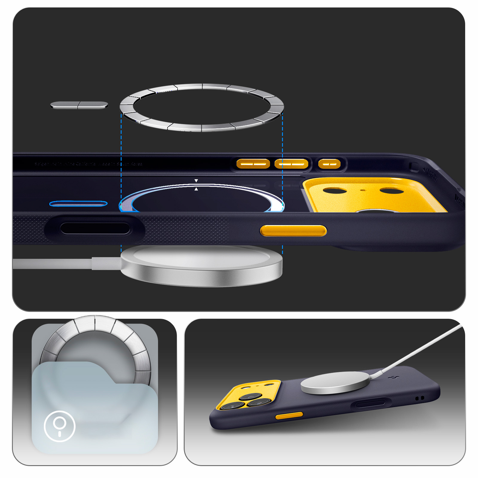 Etui Spigen Nano Pop Mag do MagSafe do Apple iPhone 17 Pro Max, granatowo-żółte
