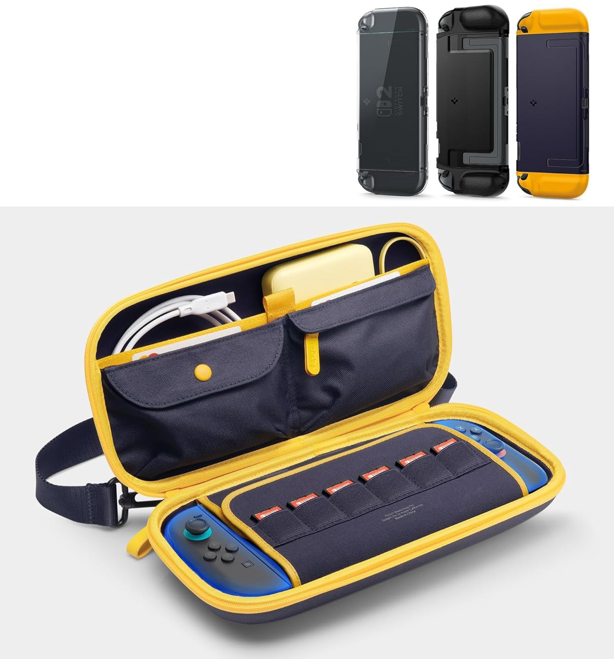 Etui Spigen Nano Pop Pro Pouch do Nintendo Switch 2, granatowo-żółte