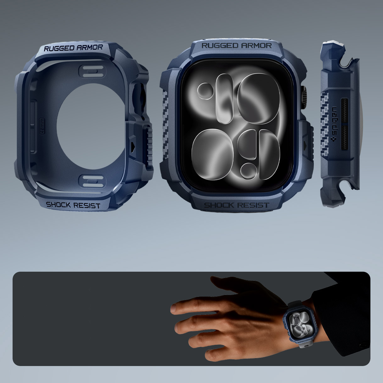 Etui Spigen Rugged Armor 2 do Apple Watch 11 / 10 42 mm, granatowe