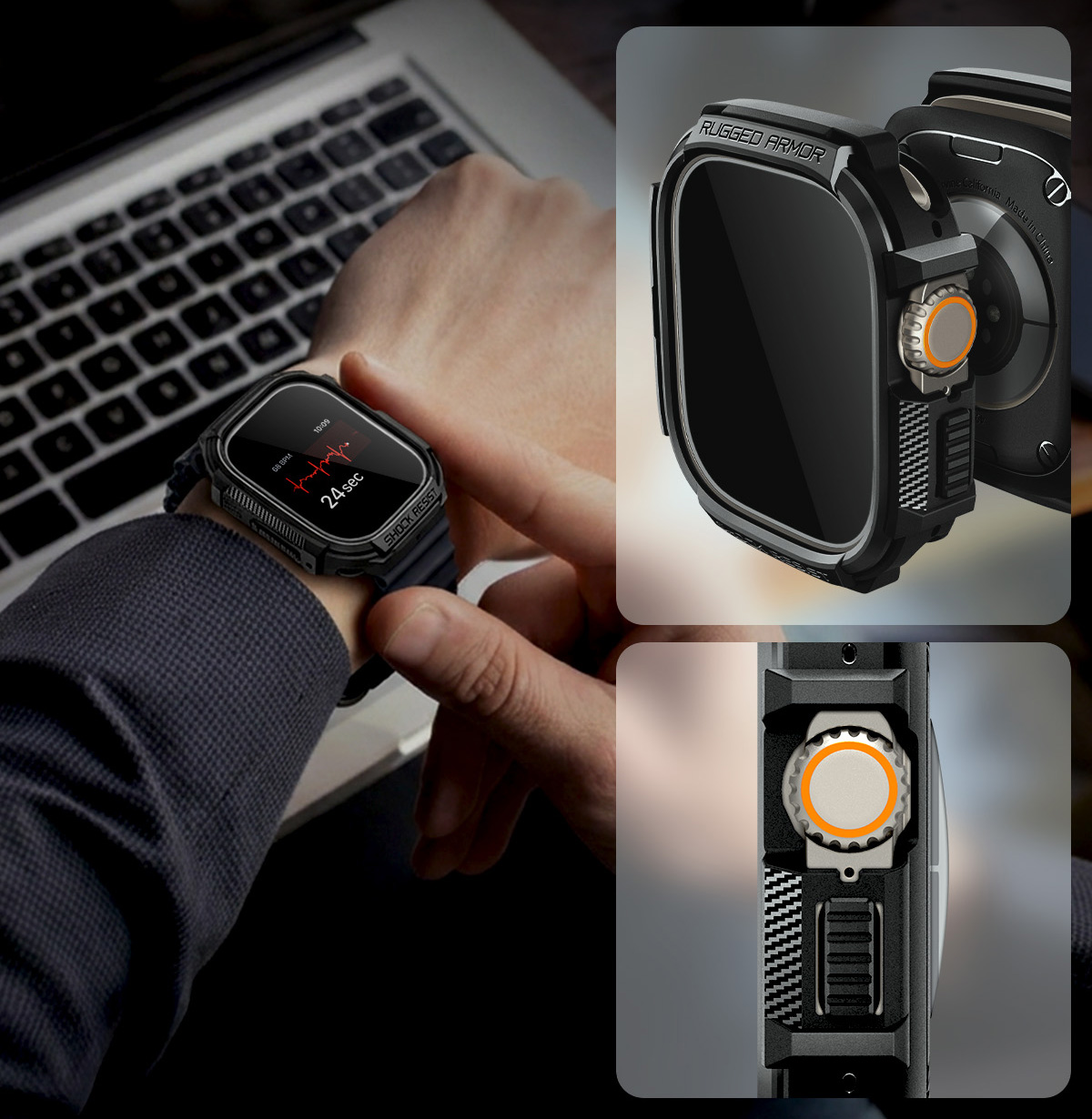 Etui Spigen Rugged Armor (SP) do Apple Watch Ultra 3/2/1 49 mm, czarne