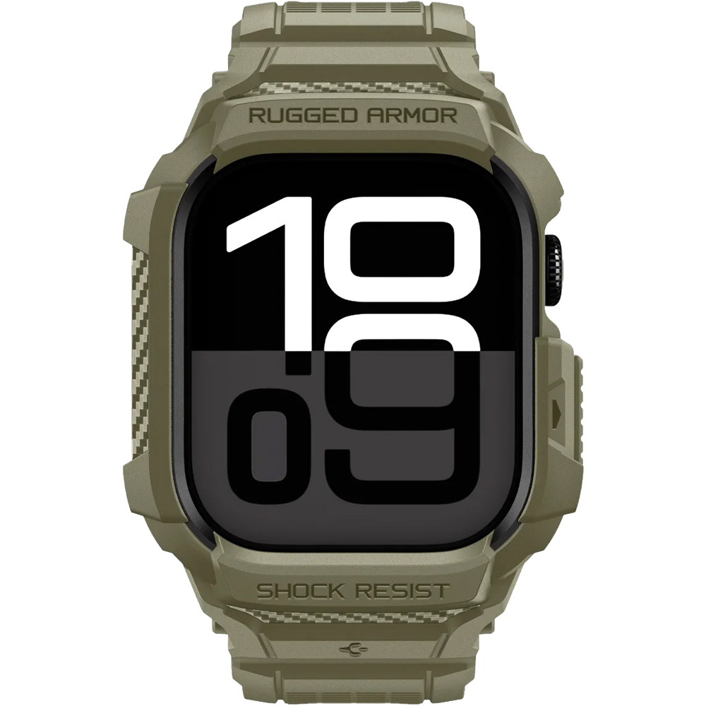 Etui z paskiem Spigen Rugged Armor Pro 2 do Apple Watch 11 / 10 (46 mm), ciemnozielone