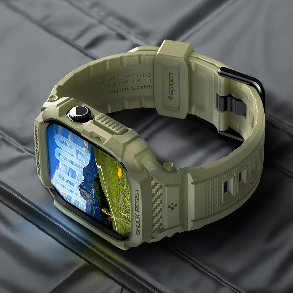 Etui z paskiem Spigen Rugged Armor Pro 2 do Apple Watch 11 / 10 (46 mm), ciemnozielone