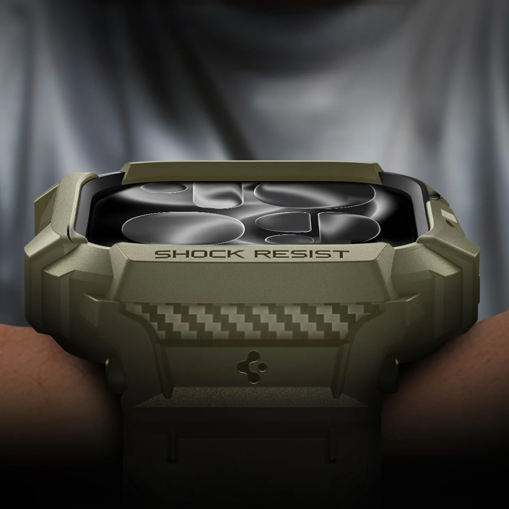 Etui z paskiem Spigen Rugged Armor Pro 2 do Apple Watch 11 / 10 (46 mm), ciemnozielone