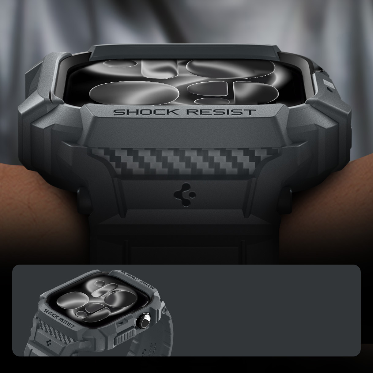 Etui z paskiem Spigen Rugged Armor Pro 2 do Apple Watch 11 / 10 (46 mm), szare