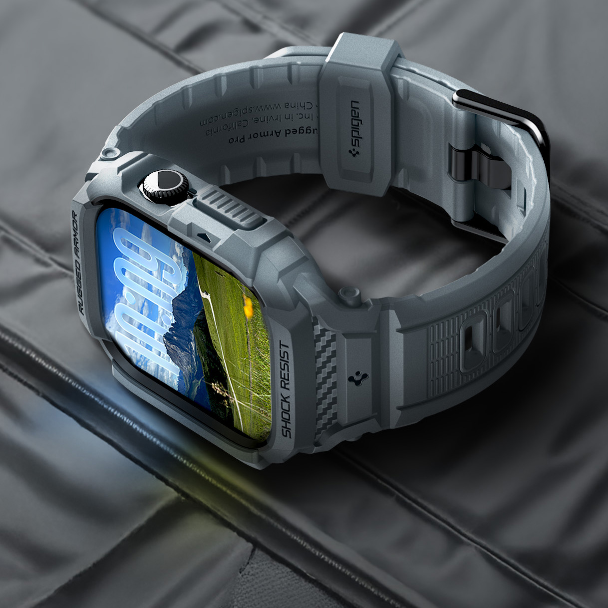 Etui z paskiem Spigen Rugged Armor Pro 2 do Apple Watch 11 / 10 (46 mm), szare