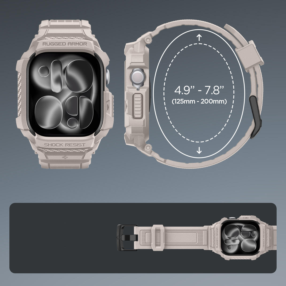 Etui z paskiem Spigen Rugged Armor Pro 2 do Apple Watch 11 / 10 (42 mm), beżowe