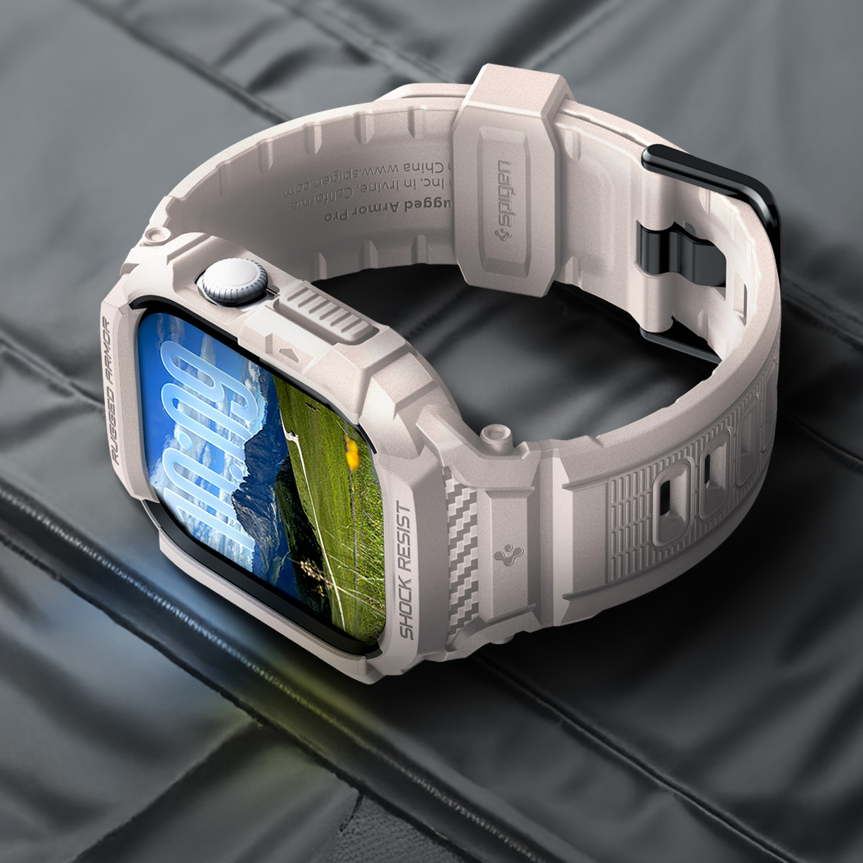 Etui z paskiem Spigen Rugged Armor Pro 2 do Apple Watch 11 / 10 (42 mm), beżowe